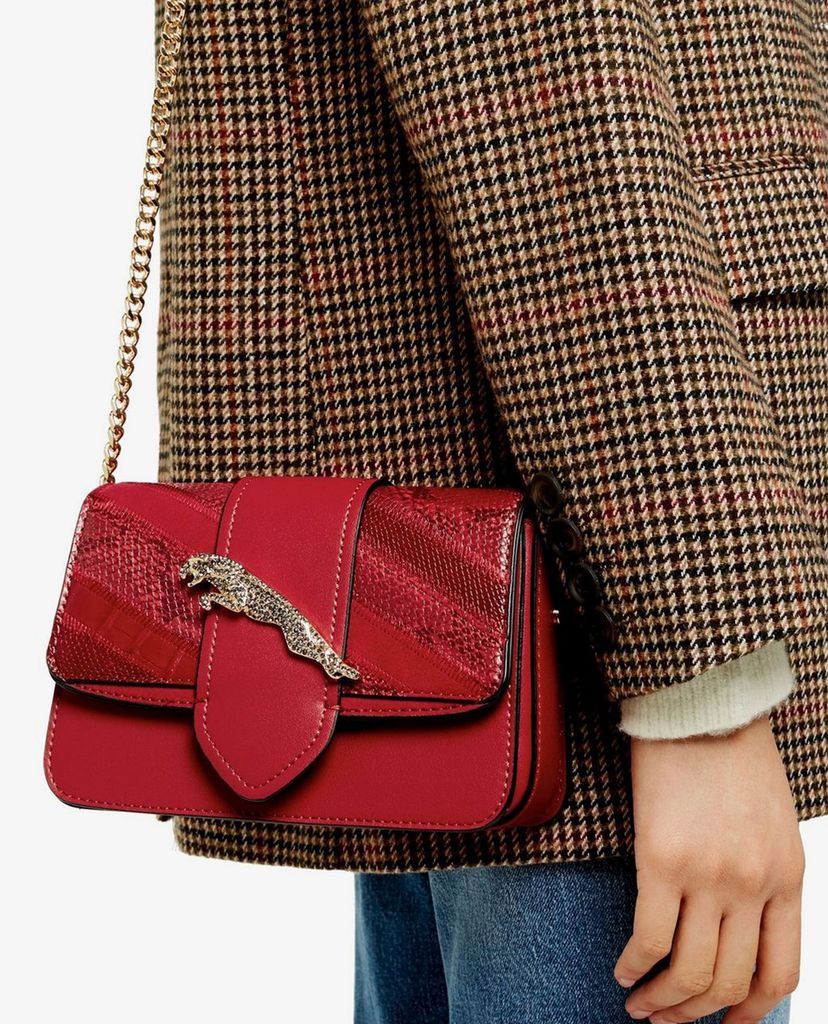 TOPSHOP - Túi đeo chéo nữ chữ nhật LEAP Red Leopard