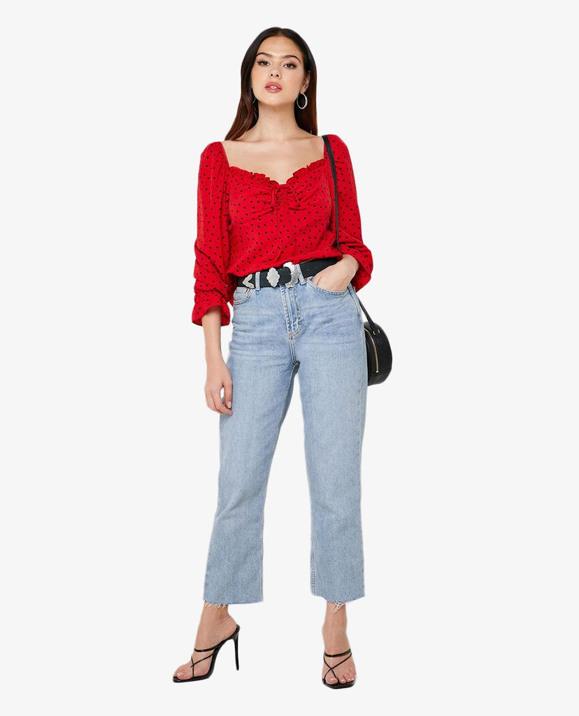 TOPSHOP - Áo kiểu nữ tay dài cổ vuông phối họa tiết trái tim