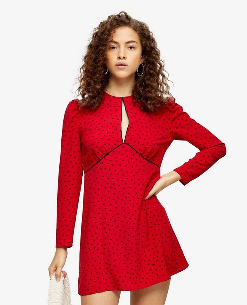 TOPSHOP - Đầm mini cổ tròn tay dài PETITE Piped Keyhole