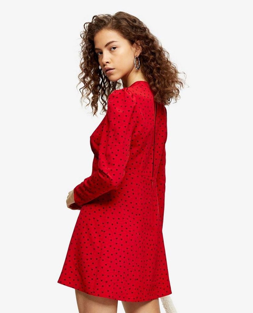 TOPSHOP - Đầm mini cổ tròn tay dài PETITE Piped Keyhole