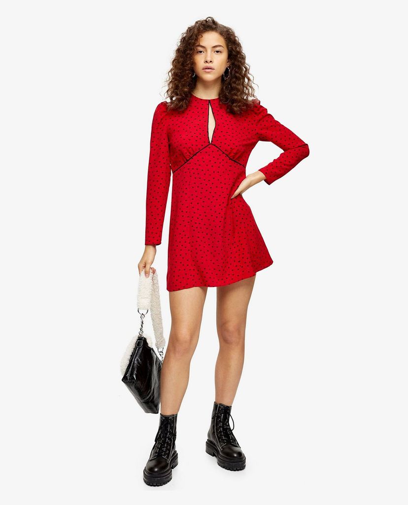 TOPSHOP - Đầm mini cổ tròn tay dài PETITE Piped Keyhole