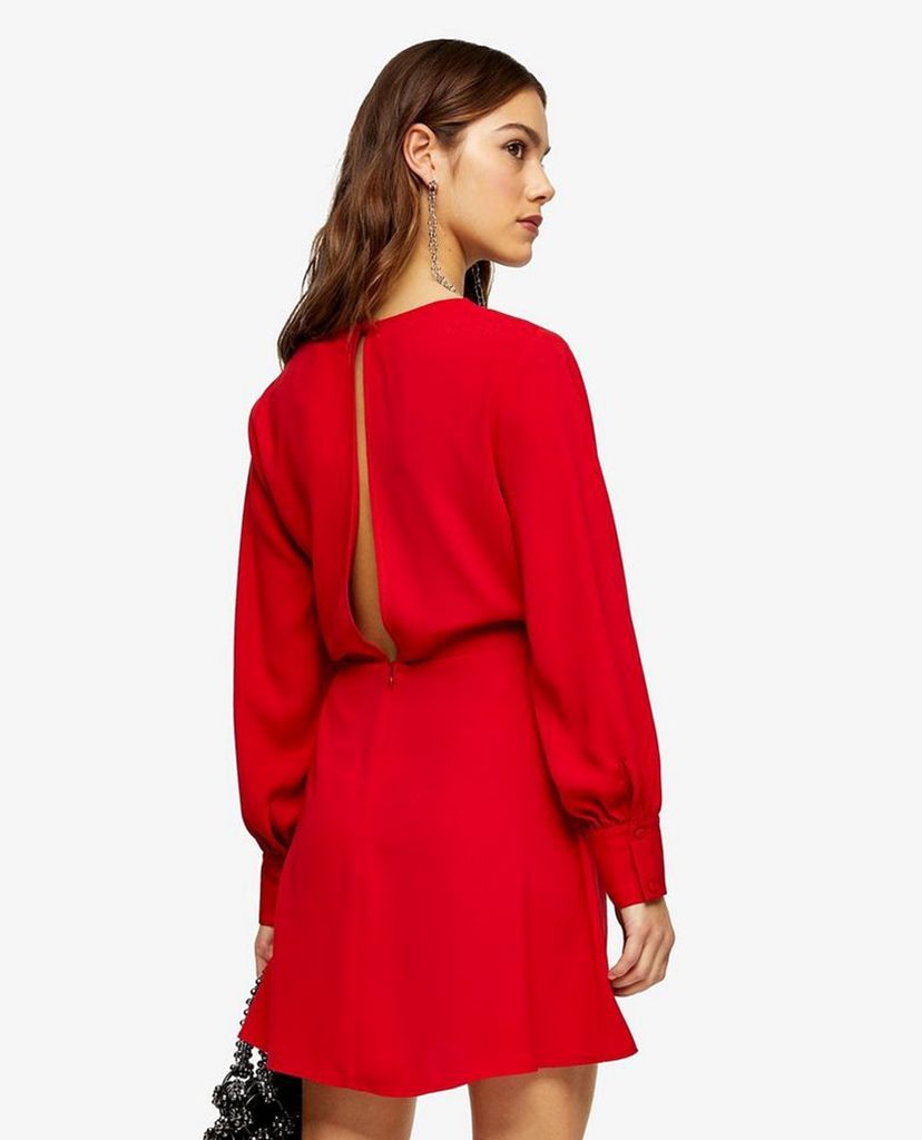TOPSHOP - Đầm mini cổ V tay dài PETITE Red Twist Front