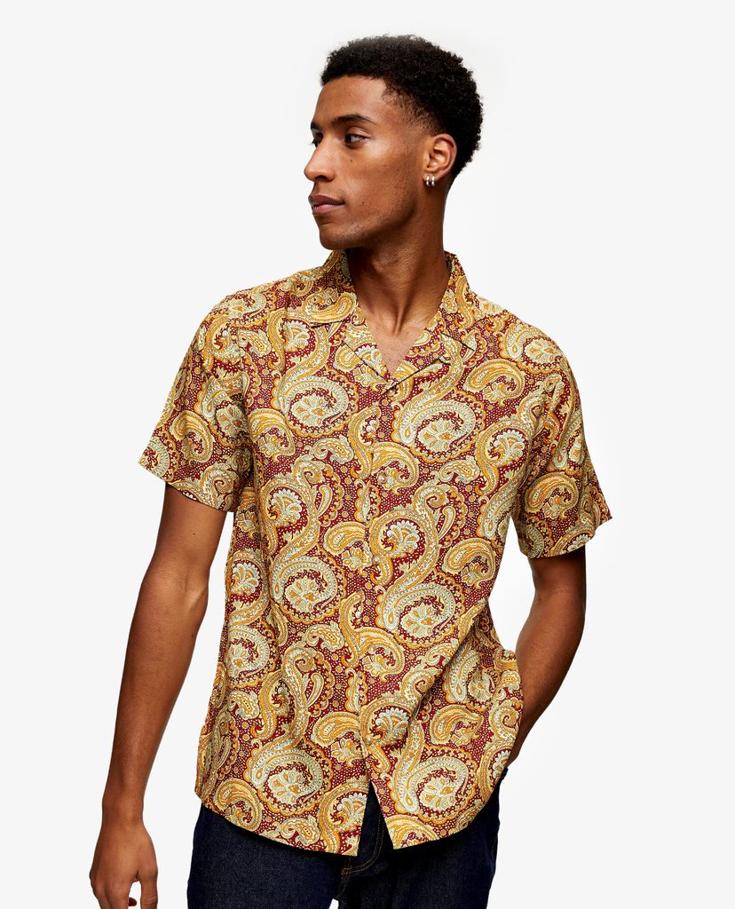 TOPMAN - Áo sơ mi nam tay ngắn cổ gập Paisley Floral Print