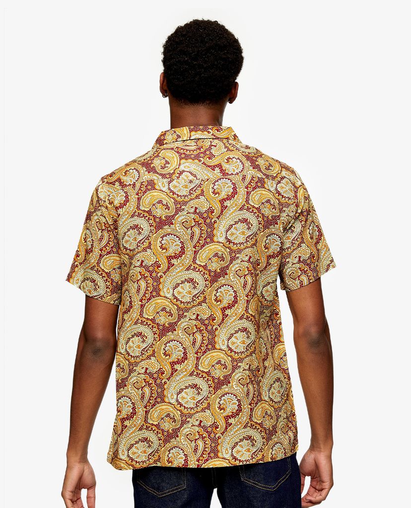 TOPMAN - Áo sơ mi nam tay ngắn cổ gập Paisley Floral Print
