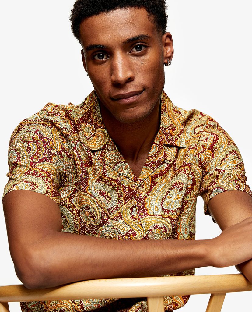 TOPMAN - Áo sơ mi nam tay ngắn cổ gập Paisley Floral Print