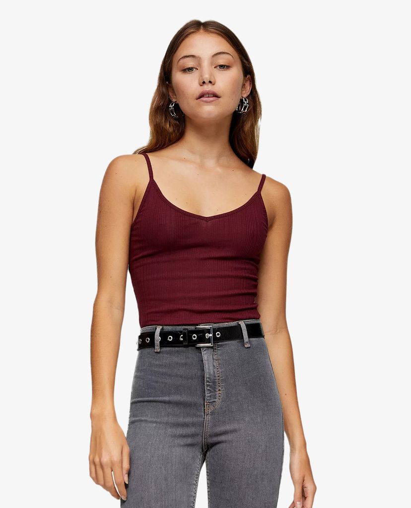 TOPSHOP - Áo hai dây nữ Burgundy Ribbed
