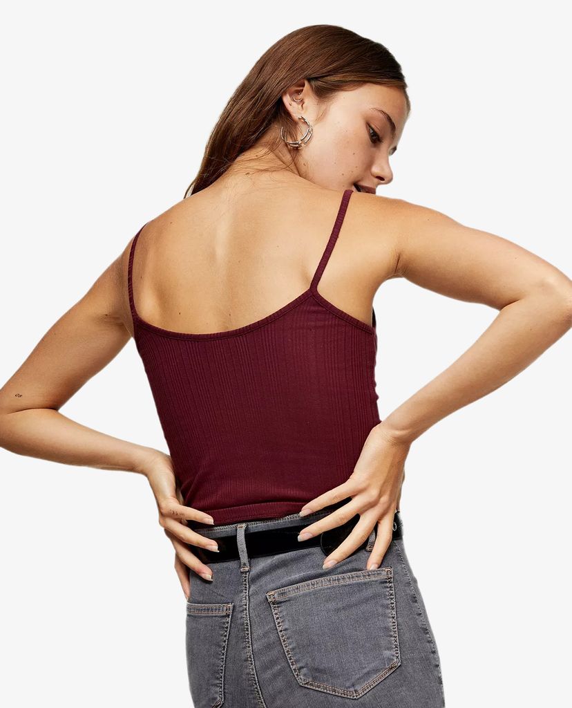 TOPSHOP - Áo hai dây nữ Burgundy Ribbed