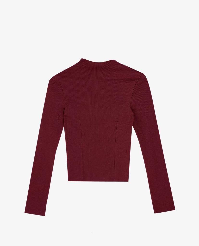 TOPSHOP - Áo thun tay dài cổ cao Burgundy Funnel