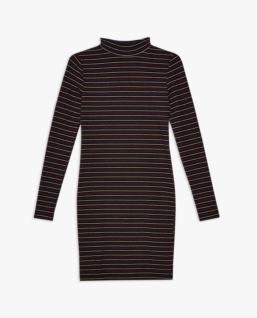 TOPSHOP - Đầm mini cổ lọ tay dài Metallic Thread Stripe Funnel