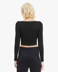 PUMA - Áo croptop nữ cổ V tay dài Classics Ribbed Cropped