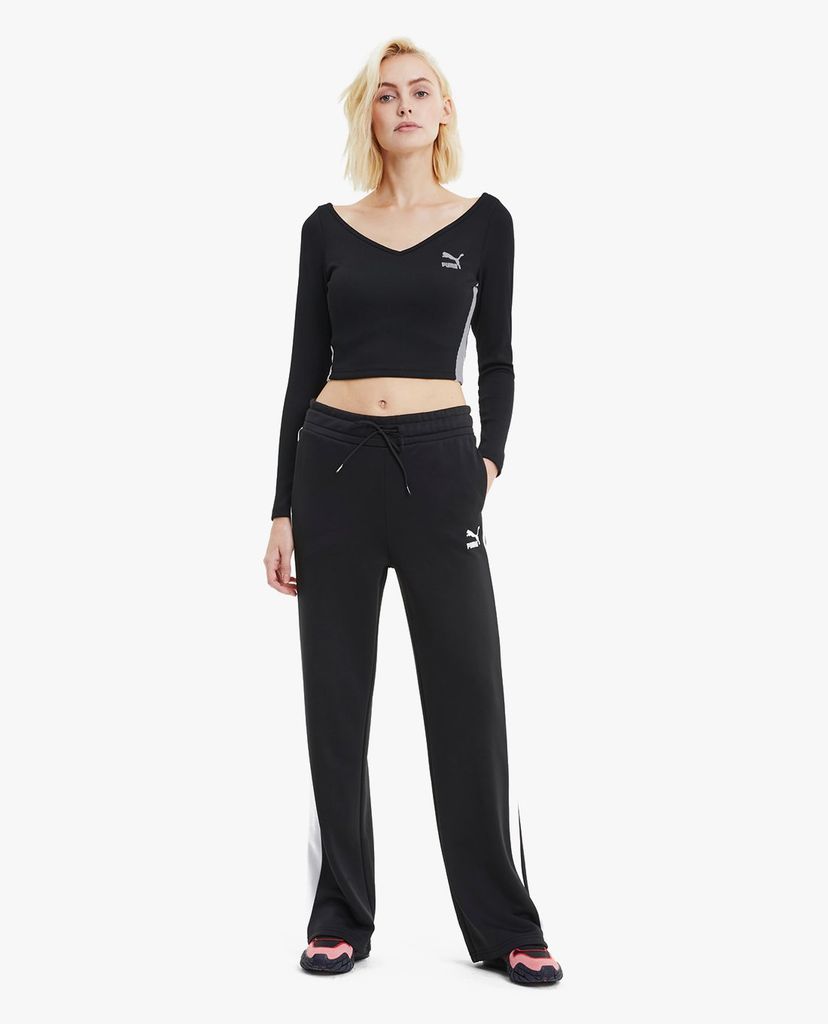 PUMA - Áo croptop nữ cổ V tay dài Classics Ribbed Cropped