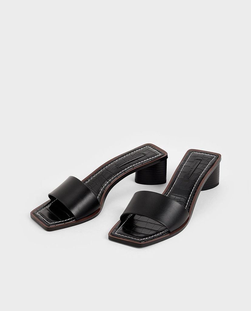 CHARLES & KEITH - Giày cao gót quai ngang Croc Effect Clear Strap Mules