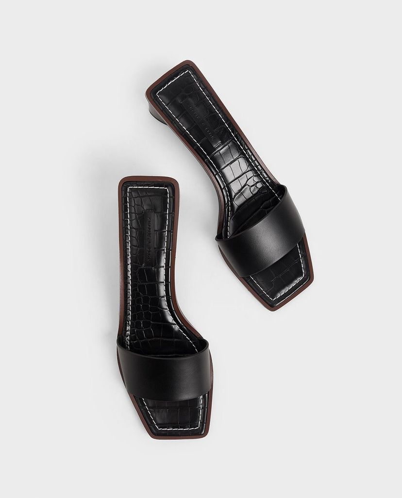 CHARLES & KEITH - Giày cao gót quai ngang Croc Effect Clear Strap Mules