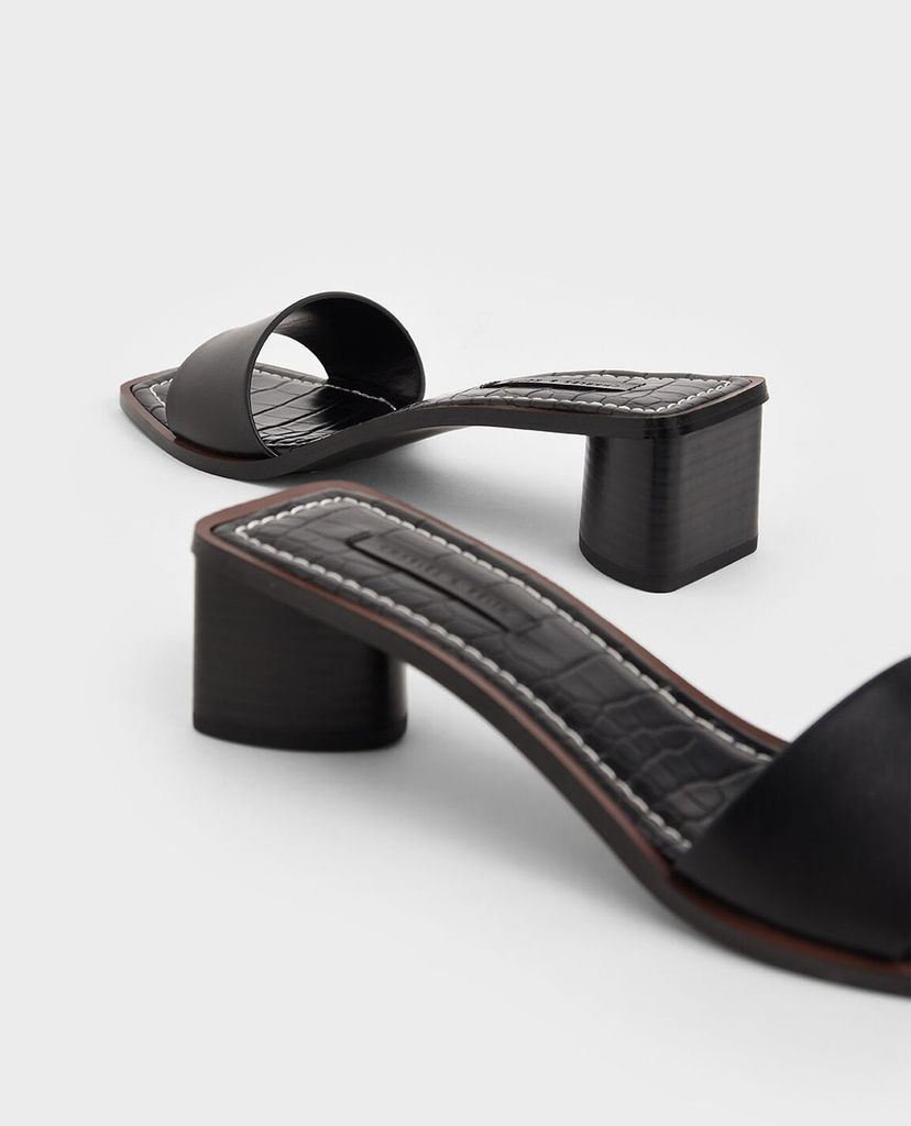 CHARLES & KEITH - Giày cao gót quai ngang Croc Effect Clear Strap Mules