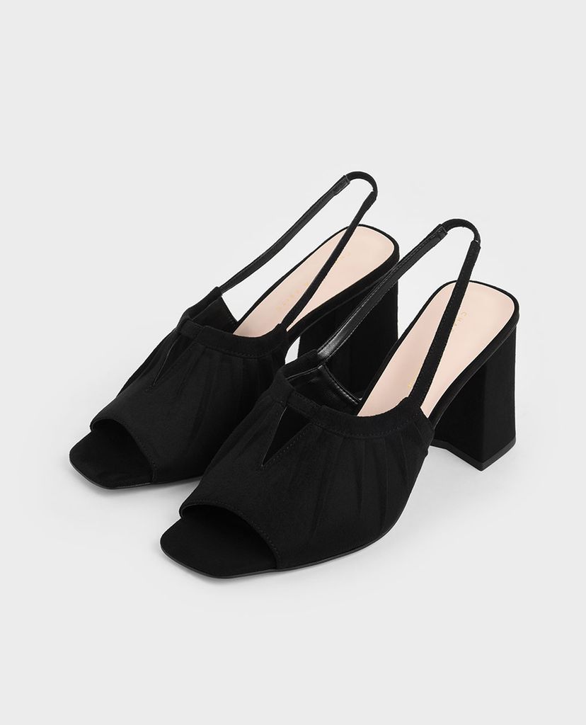 CHARLES & KEITH - Giày cao gót hở mũi Ruched Textured Slingback