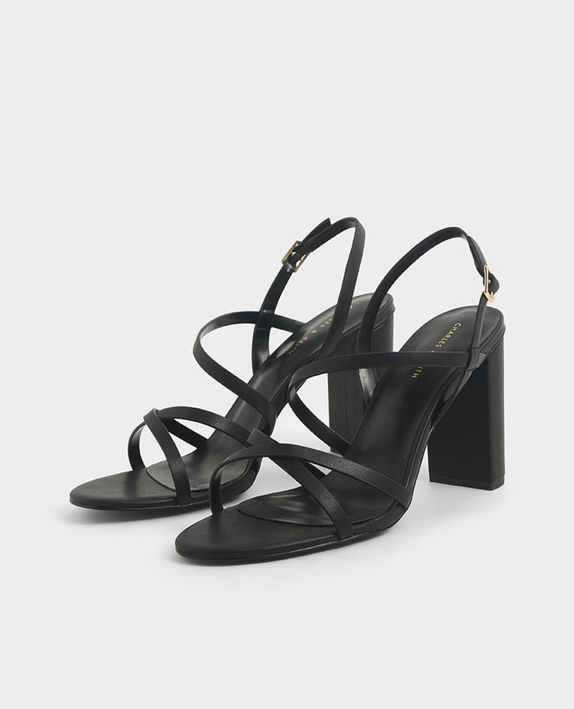 CHARLES & KEITH - Giày cao gót sandal quai chéo đế vuông Slingback