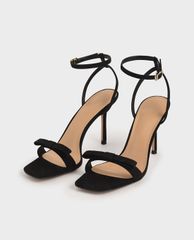 CHARLES & KEITH - Giày cao gót sandals Textured Bow Ankle Strap