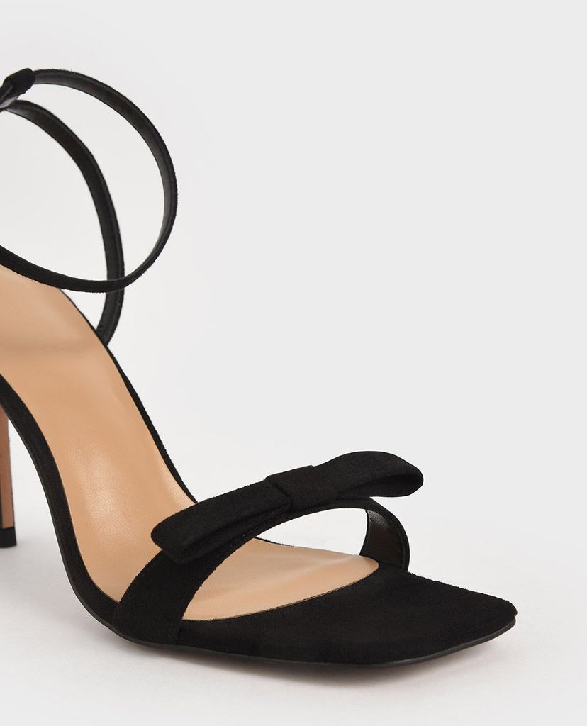 CHARLES & KEITH - Giày cao gót sandals Textured Bow Ankle Strap