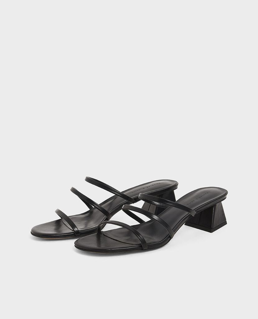 CHARLES & KEITH - Giày sandals cao gót đế vuông Triple Strap