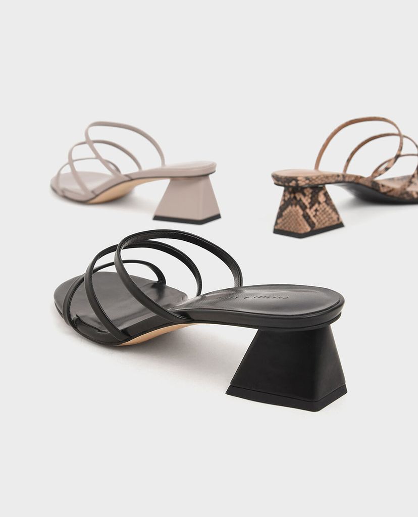 CHARLES & KEITH - Giày sandals cao gót đế vuông Triple Strap