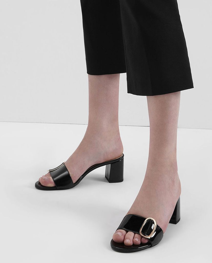 CHARLES & KEITH - Giày sandals cao gót Oversized Buckle Patent