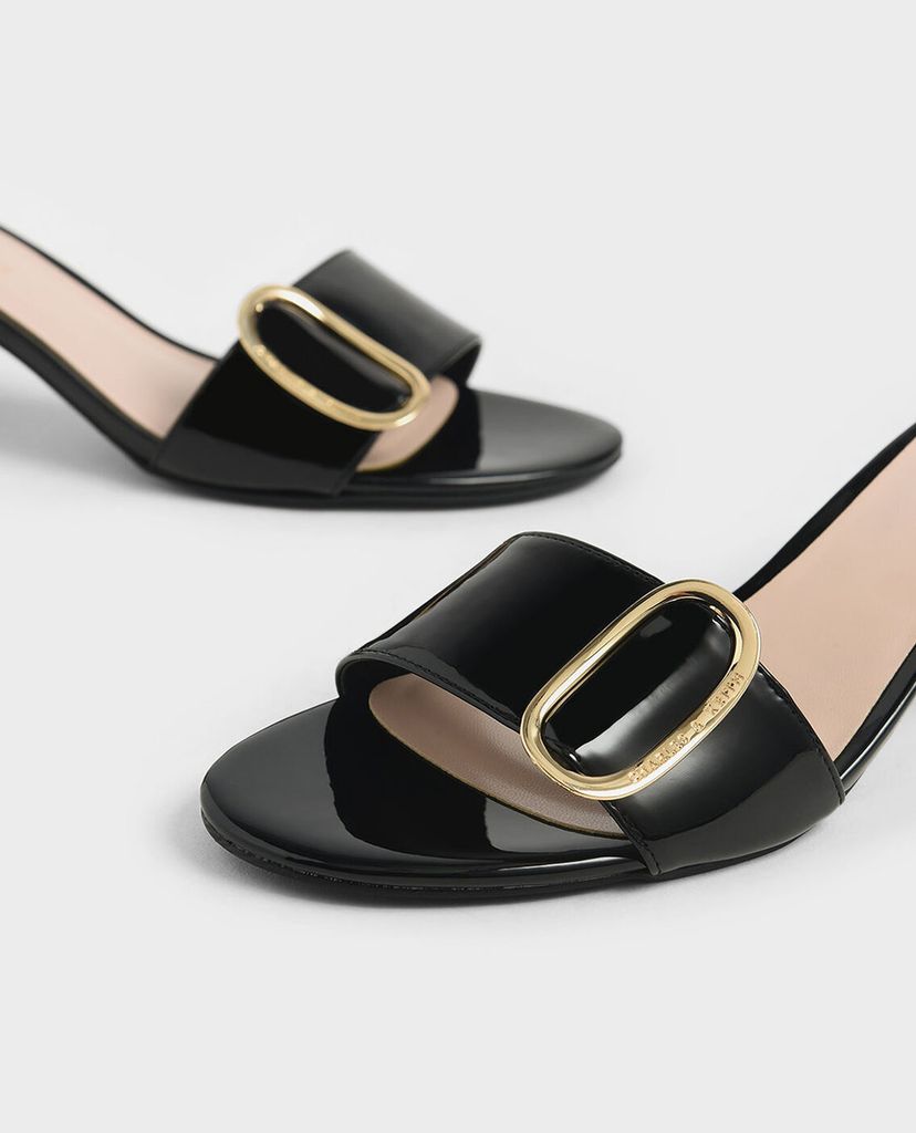CHARLES & KEITH - Giày sandals cao gót Oversized Buckle Patent
