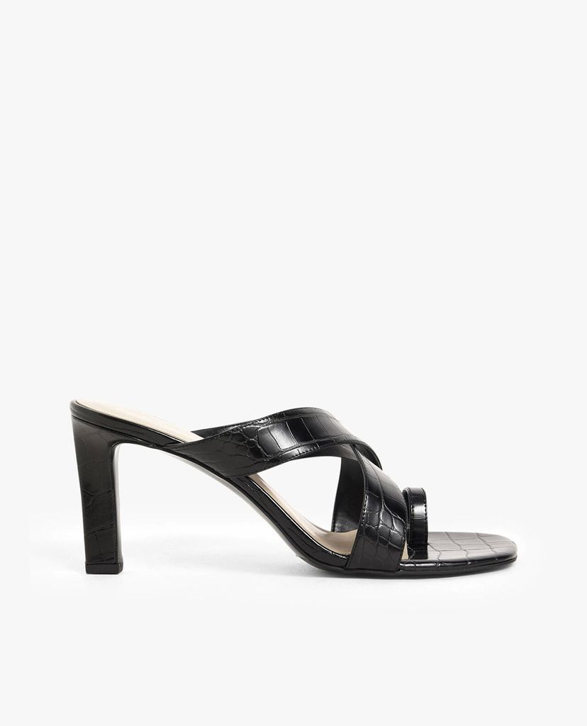 CHARLES & KEITH - Giày cao gót đế vuông Croc Effect Heeled Mules
