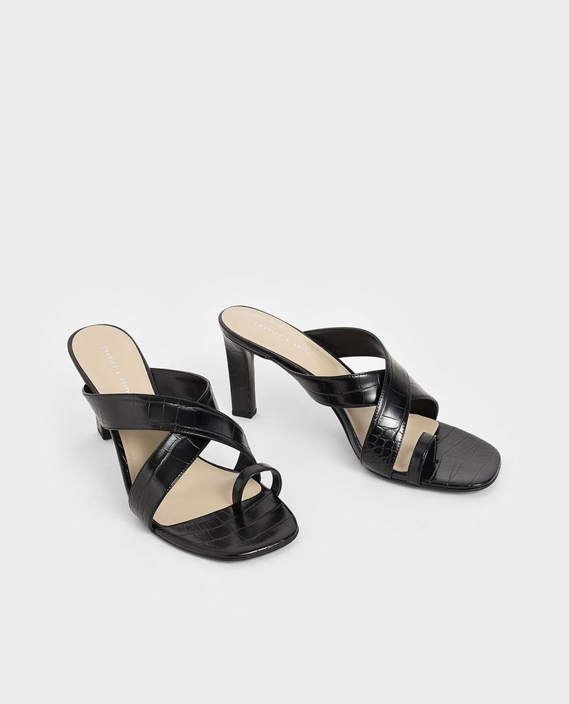 CHARLES & KEITH - Giày cao gót đế vuông Croc Effect Heeled Mules