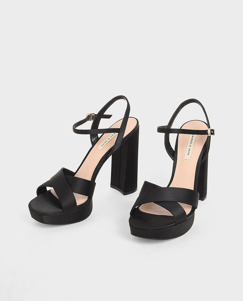 CHARLES & KEITH - Giày cao gót hở mũi đế trụ Satin Platform