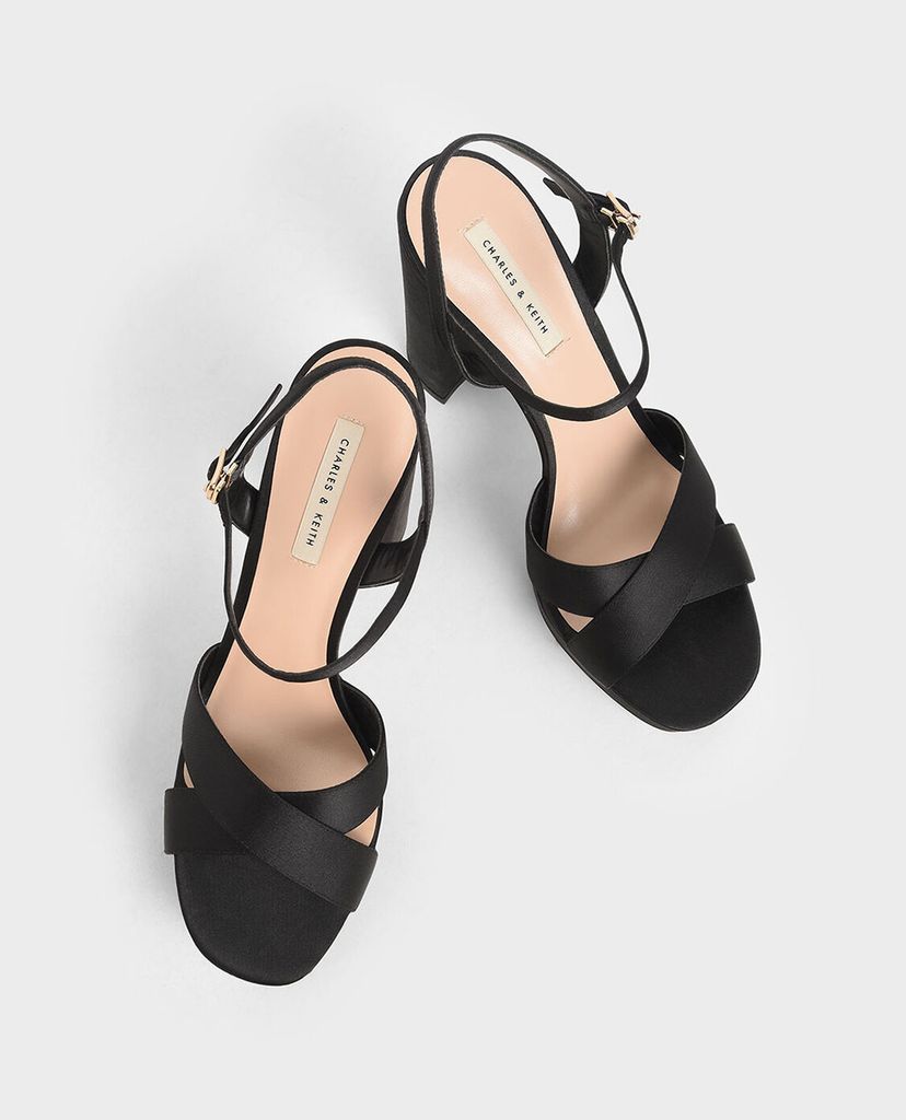 CHARLES & KEITH - Giày cao gót hở mũi đế trụ Satin Platform
