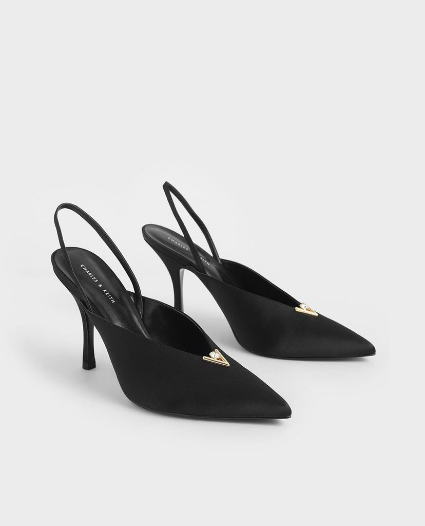 CHARLES & KEITH - Giày cao gót mũi nhọn Satin Embellished Slingback