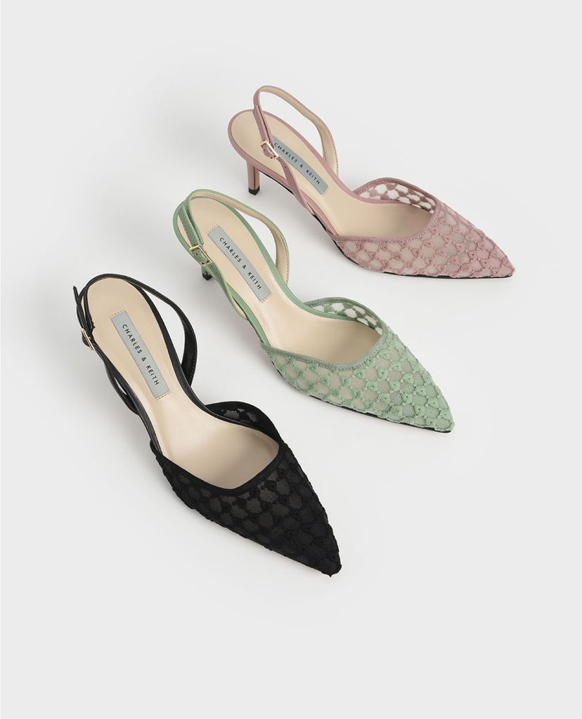 CHARLES & KEITH - Giày cao gót mũi nhọn Lace Slingback