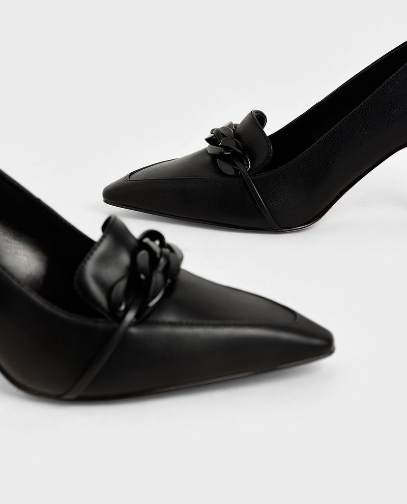 CHARLES & KEITH - Giày cao gót mũi nhọn Chain Embellished Loafer