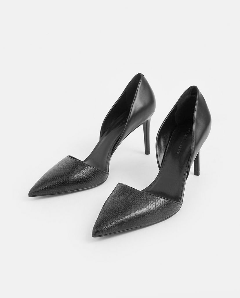 CHARLES & KEITH - Giày cao gót mũi nhọn Snake Print D Orsay Pumps