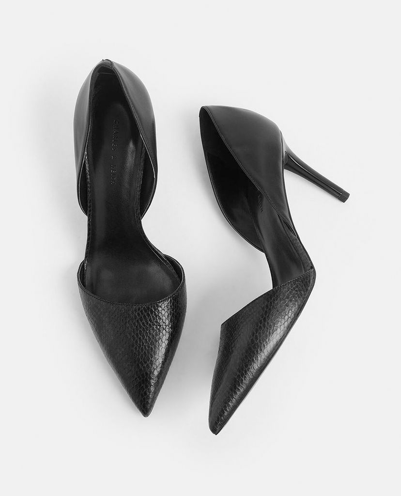 CHARLES & KEITH - Giày cao gót mũi nhọn Snake Print D Orsay Pumps