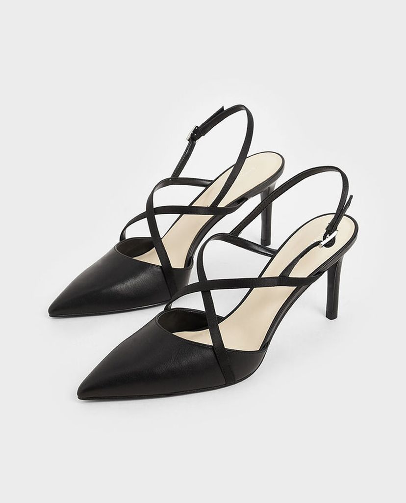 CHARLES & KEITH - Giày cao gót mũi nhọn Satin Criss Cross Strap