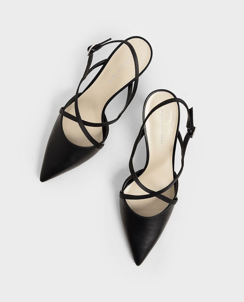 CHARLES & KEITH - Giày cao gót mũi nhọn Satin Criss Cross Strap