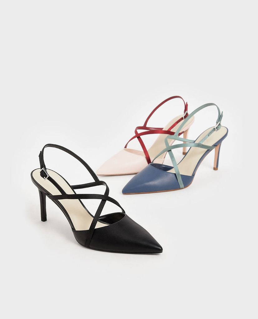CHARLES & KEITH - Giày cao gót mũi nhọn Satin Criss Cross Strap