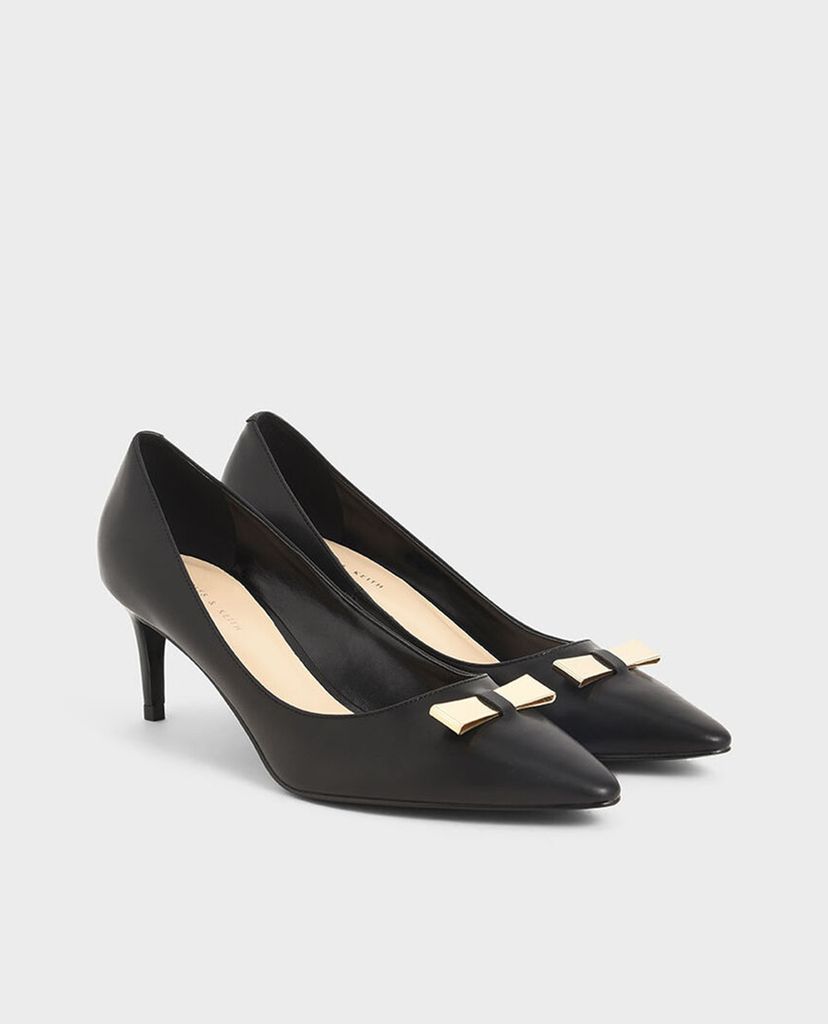 CHARLES & KEITH - Giày cao gót mũi nhọn Metallic Bow Pumps