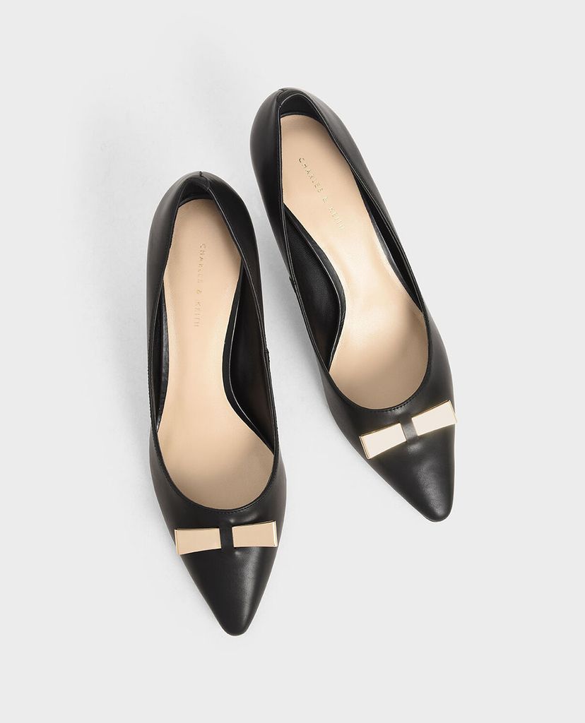 CHARLES & KEITH - Giày cao gót mũi nhọn Metallic Bow Pumps