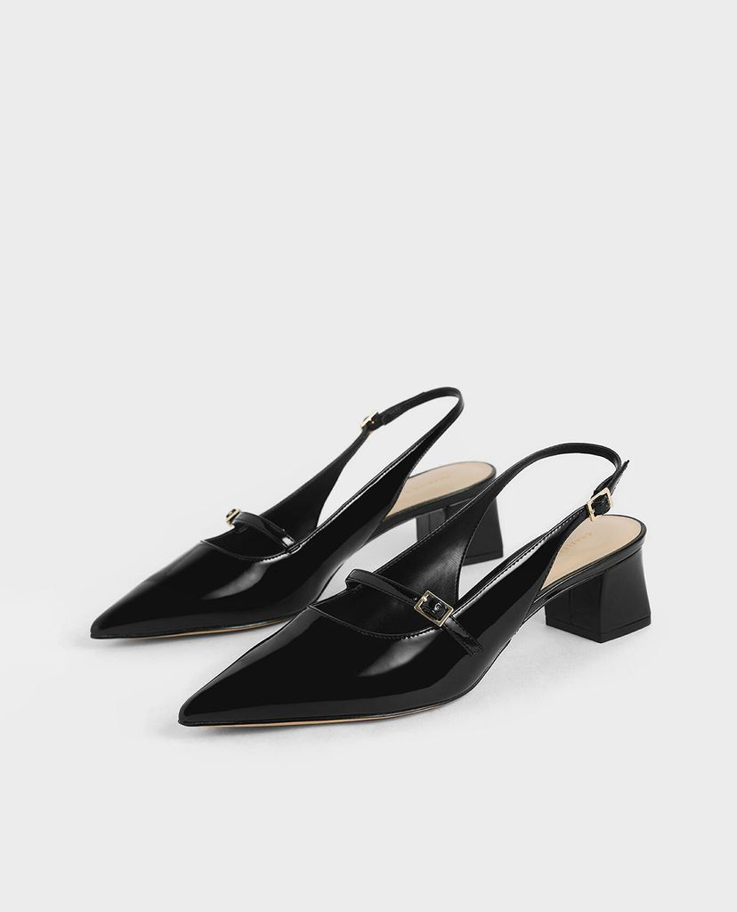 CHARLES & KEITH - Giày cao gót mũi nhọn Patent Mary Jane Slingback