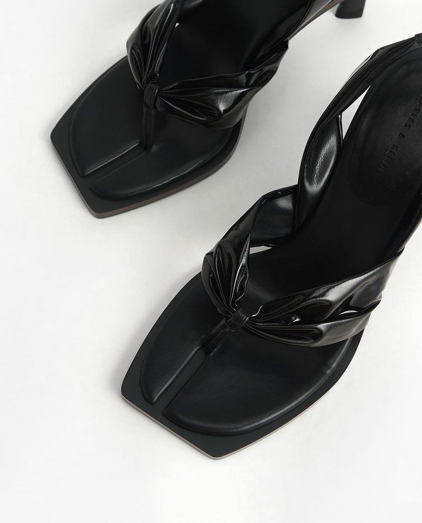 CHARLES & KEITH - Giày sandal cao gót Patent Slingback Thong