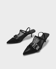 CHARLES & KEITH - Giày cao gót mũi nhọn phối lưới Slingback D'orsay