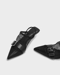 CHARLES & KEITH - Giày cao gót mũi nhọn phối lưới Slingback D'orsay