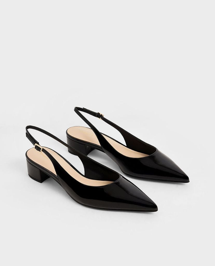 CHARLES & KEITH - Giày cao gót mũi nhọn Patent Block Heel Slingback