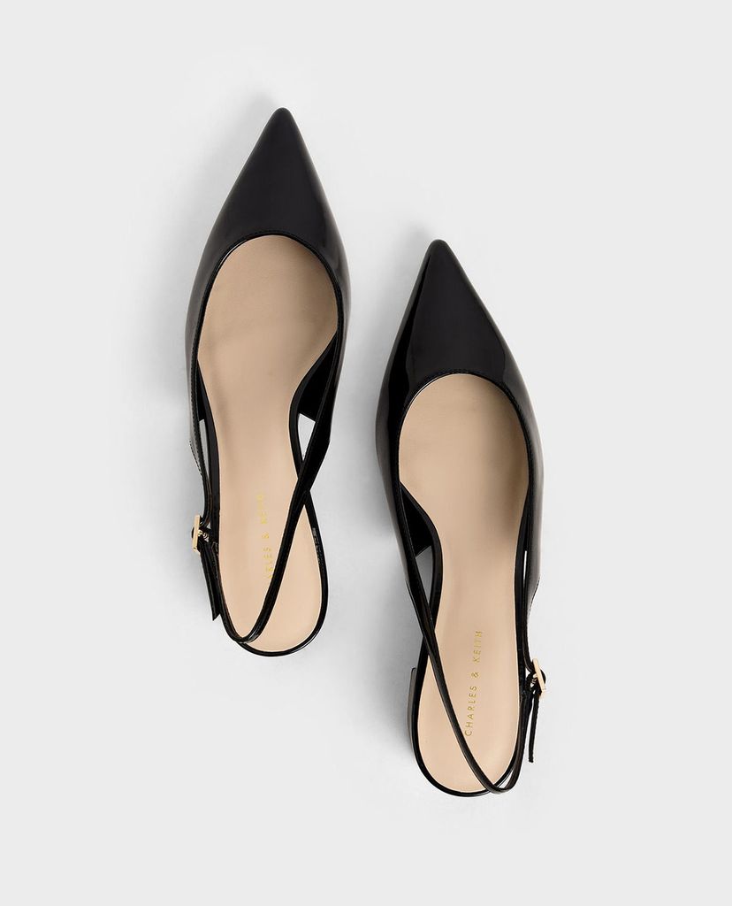 CHARLES & KEITH - Giày cao gót mũi nhọn Patent Block Heel Slingback
