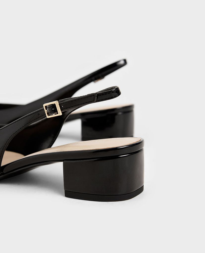 CHARLES & KEITH - Giày cao gót mũi nhọn Patent Block Heel Slingback
