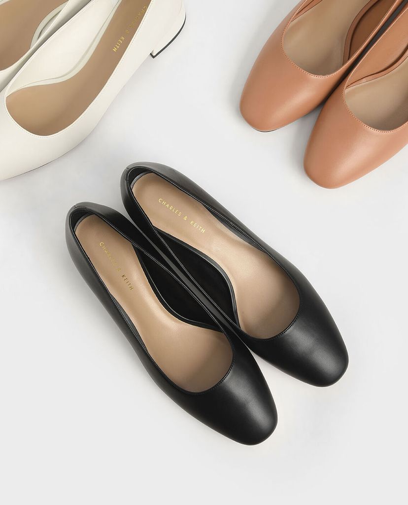 CHARLES & KEITH - Giày cao gót mũi tròn đế vuông Square Toe Block