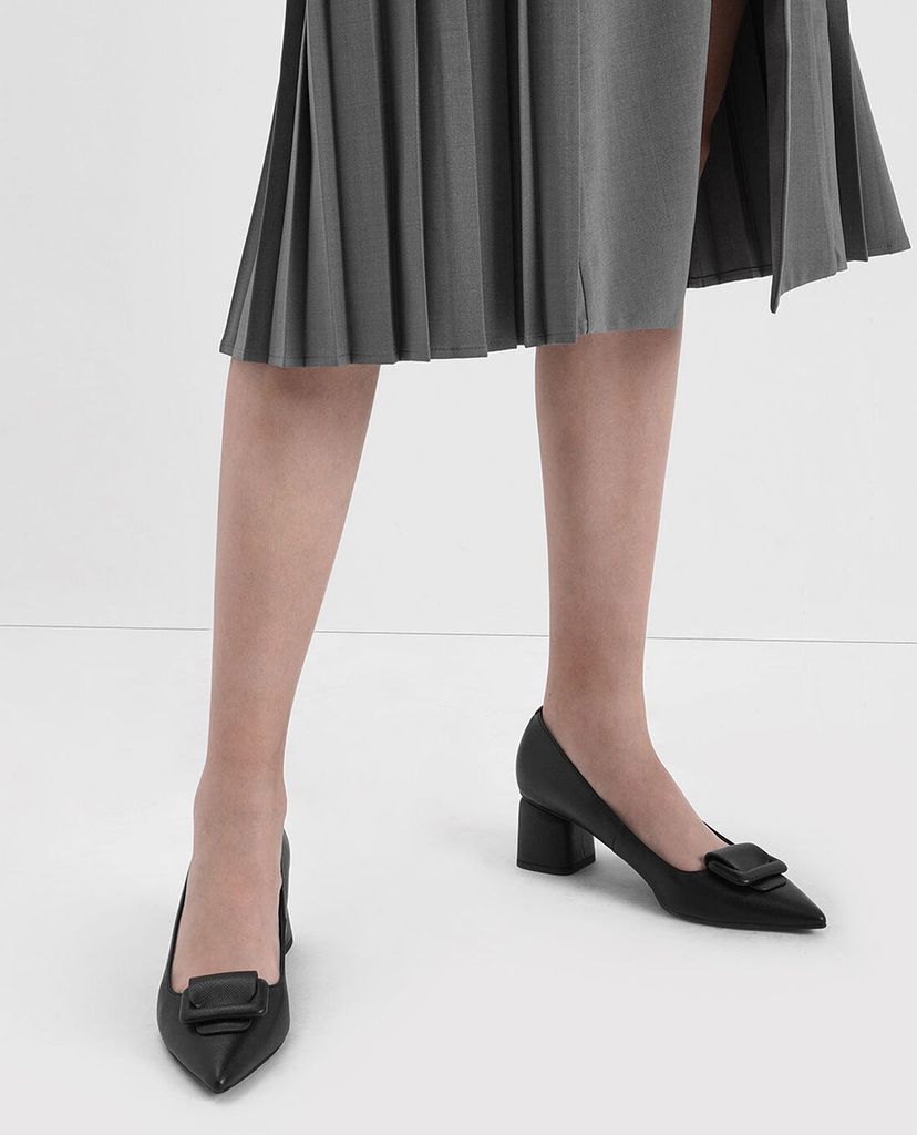 CHARLES & KEITH - Giày cao gót mũi nhọn Front Buckle Textured
