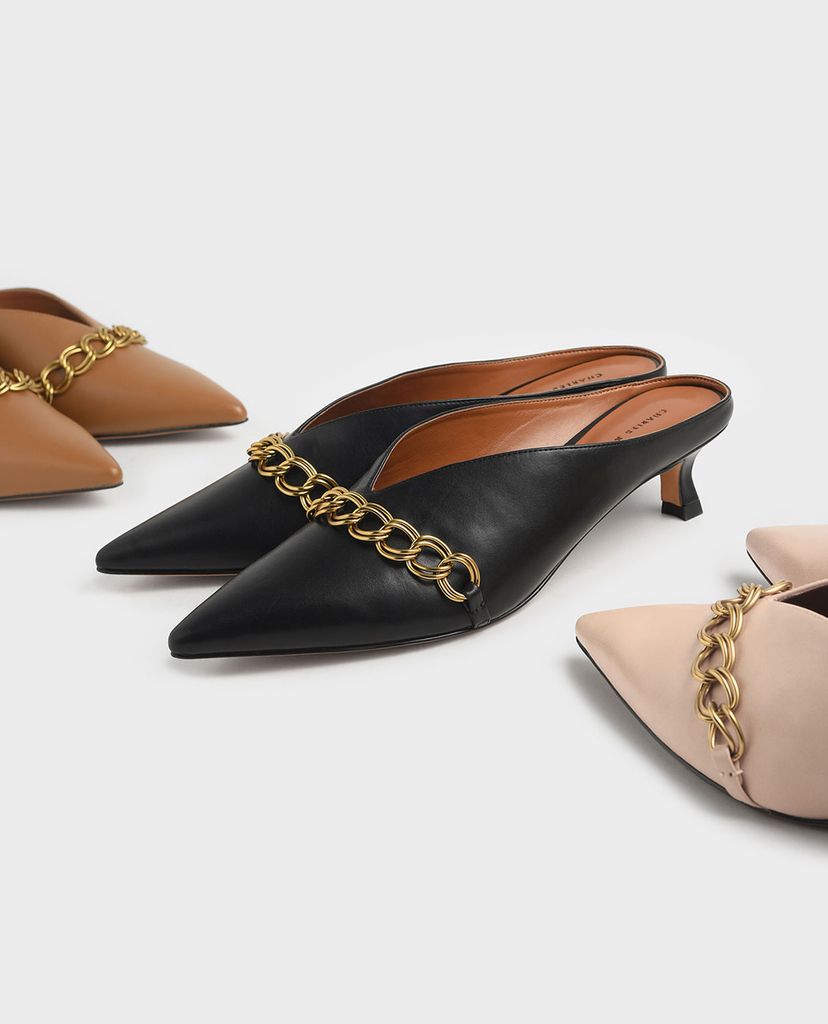 CHARLES & KEITH - Giày cao gót mũi nhọn Chain Strap V Cut